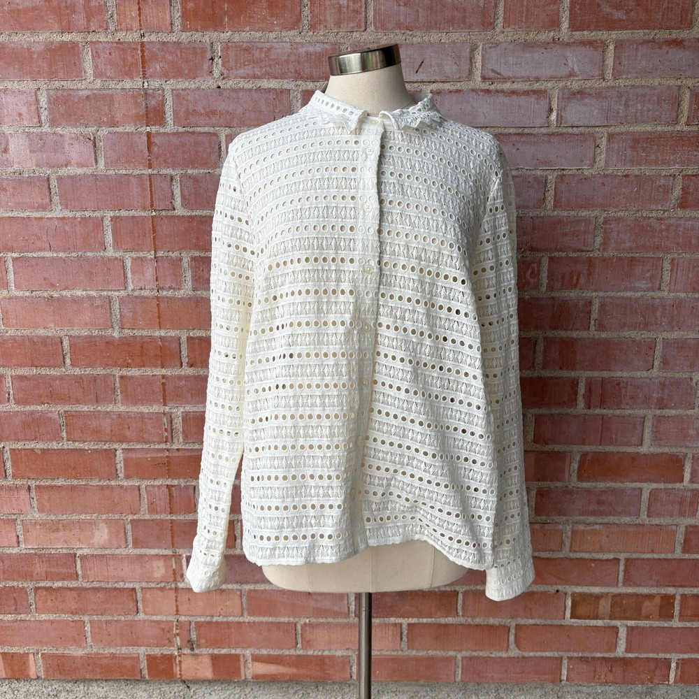 Boden White Eyelet Lace Button Down Shirt Scalloped Collar US 18 NWT W0462
